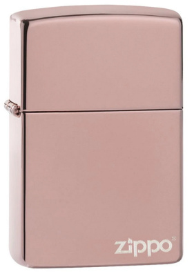 Зажигалка ZIPPO Logo с покрытием High Polish Rose Gold, латунь/сталь, розовое золото, 38x13x57 мм