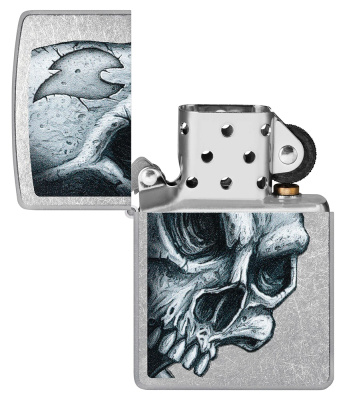 Зажигалка ZIPPO Skull and Flame с покрытием Street Chrome, латунь/сталь, серебристая, матовая, 38x13x57 мм