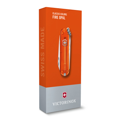 Нож-брелок VICTORINOX Classic SD Colors "Fire Opal", 58 мм, 7 функций, полупрозрачный оранжевый