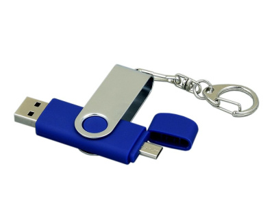 Флешка с  поворотным механизмом, c дополнительным разъемом Micro USB, 16 Гб, синий , размер 16Gb