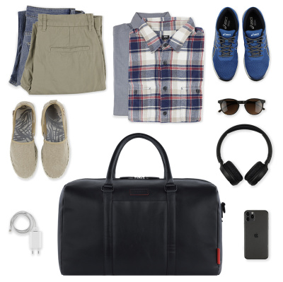 Сумка дорожная BUGATTI КЛАРК | CLARK, чёрная, воловья кожа/полиэстер, 45х20х27,5 см, 24 л