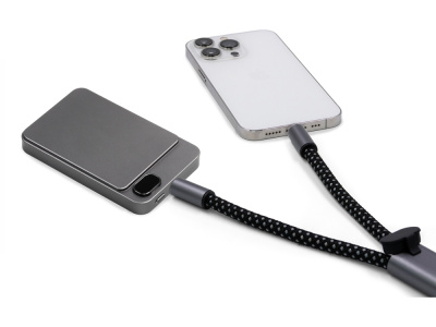 Ремешок-держатель для телефона с зарядным кабелем USB-C - USB-C Lany Wristband Charge Eco, серый