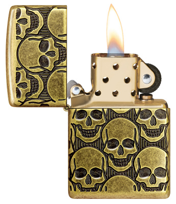 Зажигалка ZIPPO Armor® Cackling Cranium с покрытием Antique Brass, латунь/сталь, золотистая, матовая, 38x13x57 мм