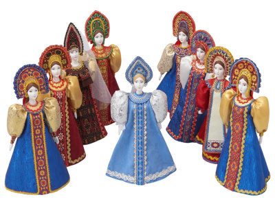 Подарочный набор: кукла фарфоровая, мед, синий