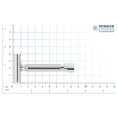 Станок Т-образный для бритья MERKUR 500 PROGRESS, глянцевое хромированное покрытие, прямой срез, закрытый гребень, лезвие в комплекте (1 шт)