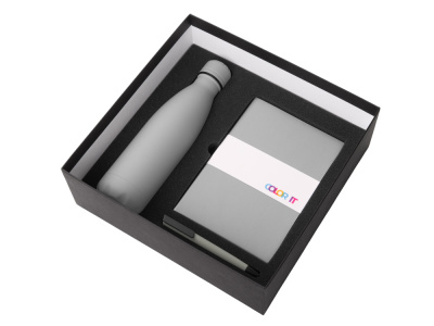 Подарочный набор c блокнотом C2, ручкой и термобутылкой, серый , размер твердая обложка