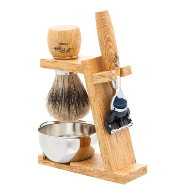 Бритвенный набор IL Ceppo: станок, помазок, подставка, чаша, венге/никелированная латунь, FUSION, натуральный ворс барсука BEST BADGER