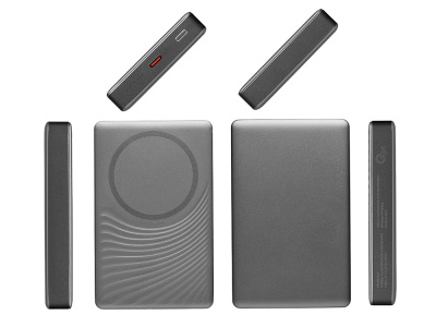 Магнитный беспроводной внешний аккумулятор, QC/PD Сёрф, 10000 мАч, серый