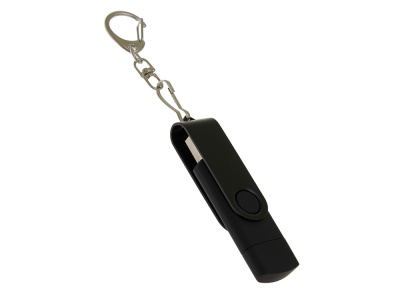 USB-флешка на 32 Гб 2 в 1 поворотный механизм, c дополнительным разъемом Type-C с одноцветным металлическим клипом, черный , размер 32ГБ