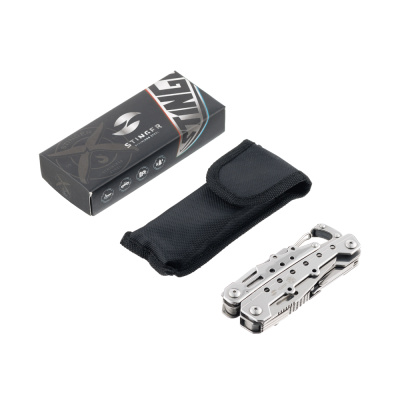 Мультитул Stinger, 105x40 мм, 12 функций, сталь, серебристый, в комплекте нейлоновый чехол