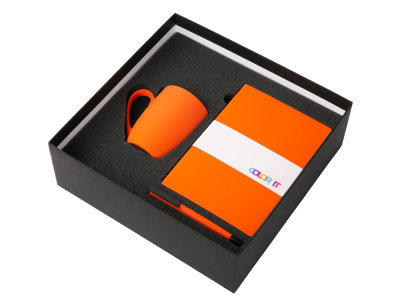 Подарочный набор c блокнотом C1, ручкой и кружкой, оранжевый , размер гибкая обложка