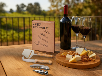 Подарочный набор для вина и сыра Reze из 4 предметов, натуральный