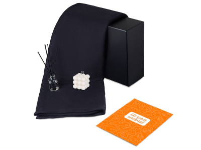 Подарочный набор с пледом, свечой и диффузором, черный