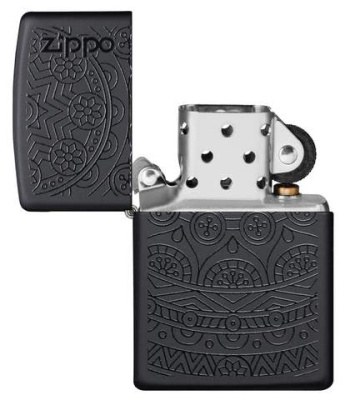 Зажигалка ZIPPO Tone on Tone Design с покрытием Black Matte, латунь/сталь, чёрная, 38x13x57 мм