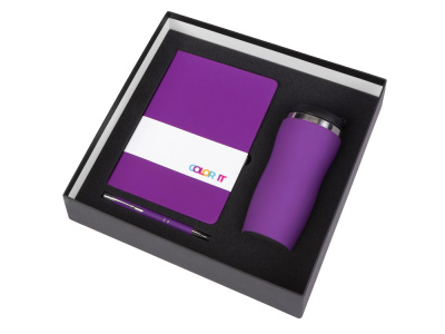Подарочный набор с блокнотом С2, металлической ручкой и термокружкой, фиолетовый , размер твердая обложка