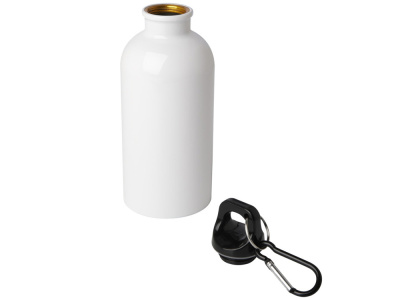 Одностенная бутылка для воды с карабином Oregon, изготовленная из нержавеющей стали, сертифицированной по стандарту RCS, объемом 400 мл - Белый , размер 400 мл