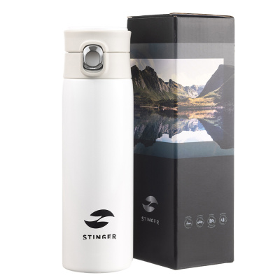 Термокружка Stinger, 0,42 л, сталь/пластик/силикон, белый, 6,5 x 7,5 x 21,9 см