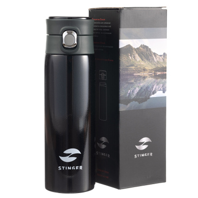 Термокружка Stinger, 0,42 л, сталь/пластик/силикон, чёрный, 6,5 x 7,5 x 21,9 см