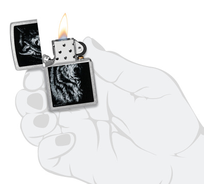 Зажигалка ZIPPO Shadow Wolf с покрытием Street Chrome, латунь/сталь, серебристая, матовая, 38x13x57 мм