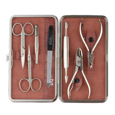 Маникюрный набор GD, 7 пр. Футляр: искусственная кожа, цвет терракотовый