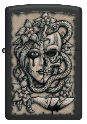 Зажигалка ZIPPO Gory Tattoo с покрытием Black Matte, латунь/сталь, черная, матовая, 38x13x57 мм