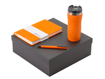 Подарочный набор c блокнотом С3, ручкой и термокружкой Mony Steel, оранжевый , размер магнитная обложка