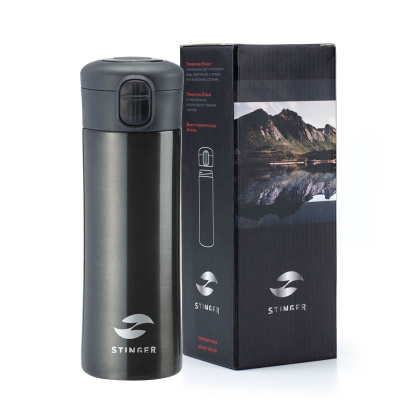 Термокружка Stinger, 0,35 л, сталь/пластик, чёрный глянцевый, 8,4 x 7 x 21,2 см