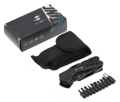 Мультитул Stinger, 105х45 мм, 13 функций, сталь, чёрный, в комплекте 9 насадок и нейлоновый чехол