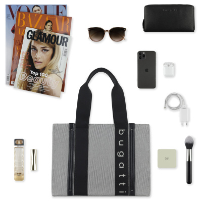 Сумка-шопер женская BUGATTI АМБРА | AMBRA, серо-черный цвет, хлопок/полиэстер, 36,5х19х27 см