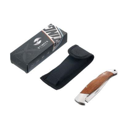 Нож складной Stinger, 100 мм (серебристый), материал рукояти: нержавеющая сталь, палисандр