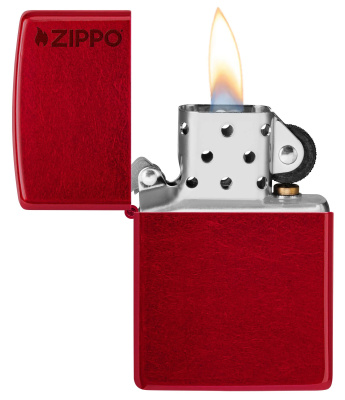 Зажигалка ZIPPO Logo с покрытием Candy Apple Red™, латунь/сталь, красная, глянцевая, 38x13x57 мм