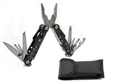 Мультитул Stinger, 105x45 мм, 9 функций, сталь/алюминий, чёрный, в комплекте нейлоновый чехол