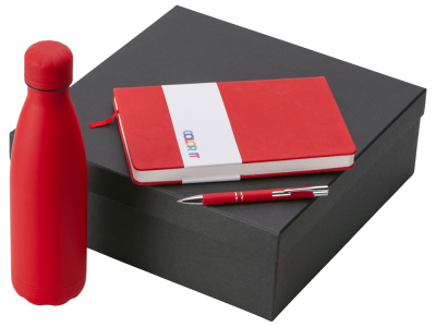 Подарочный набор с блокнотом С2, металлической ручкой и термобутылкой, красный , размер твердая обложка