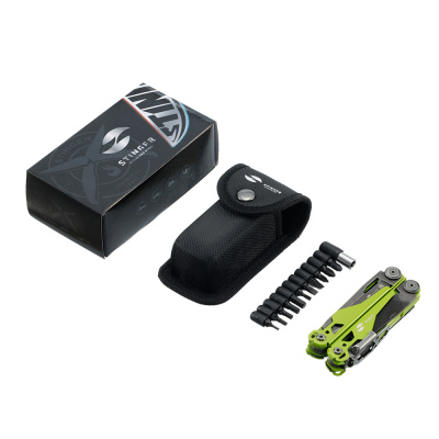 Мультитул Stinger, 107 х 19 мм, 19 функций, сталь, салатовый корпус, стоунвош, в картонной коробке, в комплекте нейлоновый чехол
