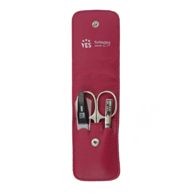 Маникюрный набор YES, 3 пр. Футляр: натуральная кожа, цвет розовый