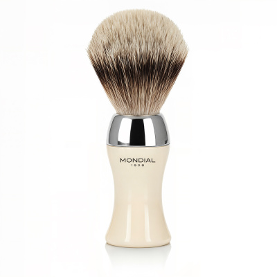 Помазок для бритья MONDIAL HERITAGE CLASSIC, смола в цвете слоновая кость/никелированная латунь, натуральный ворс барсука BEST BADGER, размер узла L