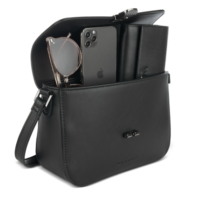 Сумка женская BUGATTI НЕЛА | NELA, черная, полиуретан, 25х9х17,5 см