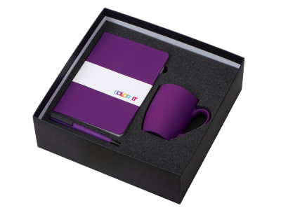 Подарочный набор с блокнотом С2, пластиковой ручкой и кружкой, фиолетовый , размер твердая обложка
