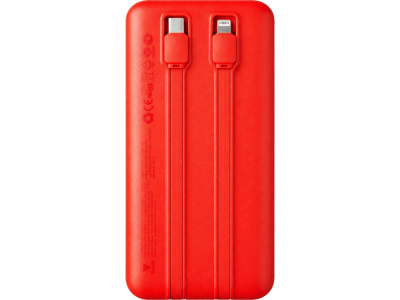 Внешний аккумулятор со встроенными кабелями Фрэйм Про, быстрая зарядка, 20000мач, красный