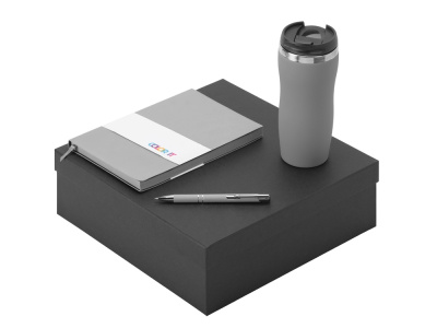 Подарочный набор с блокнотом С1, металлической ручкой и термокружкой, серый , размер гибкая обложка