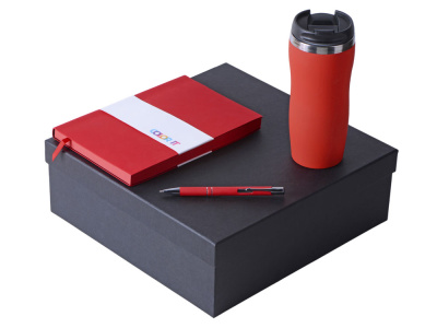 Подарочный набор с блокнотом С1, металлической ручкой и термокружкой, красный , размер гибкая обложка