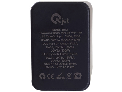 Внешний аккумулятор для ноутбуков EpIQ, 100 Вт, 30000 mAh, темно-серый