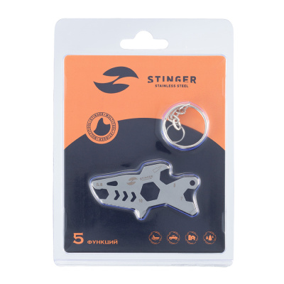 Мини-мультитул карманный Stinger, 60 x 31 мм, 5 функций, акула, нержавеющая сталь, серебристый, в блистере