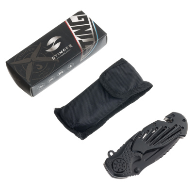 Нож складной Stinger, 85 мм, (чёрный), материал рукояти: сталь (чёрный), в картонной коробке