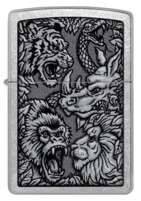 Зажигалка ZIPPO Jungle Design с покрытием Street Chrome, латунь/сталь, серебристая, 38x13x57 мм