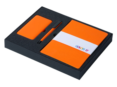 Подарочный набор c блокнотом С1, ручкой и повербанком 5000 mAh,  оранжевый , размер гибкая обложка