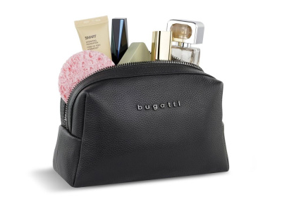 Косметичка BUGATTI БЕЛЛА | BELLA, чёрная, воловья кожа/полиэстер, 19х8,5х11 см