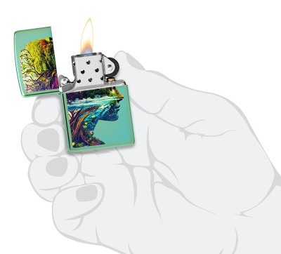 Зажигалка ZIPPO One with Nature Design с покрытием High Polish Green, латунь/сталь, зеленая, глянцевая, 38x13x57 мм