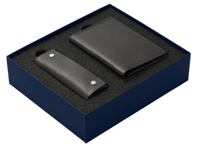 Подарочный набор Long River: обложка для паспорта, ключница (без лого Long River), синяя коробка , размер Без лого