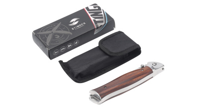 Нож складной Stinger, 105 мм, (серебристый), материал рукояти: сталь/дерево (серебристо-коричневый)